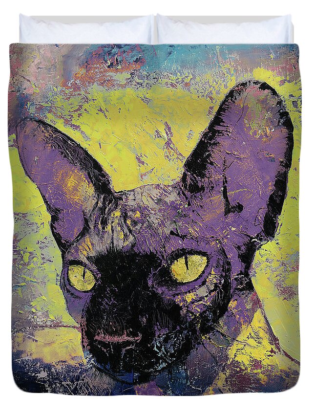 Art Duvet Cover featuring the painting Sphynx Cat Painting by Michael Creese