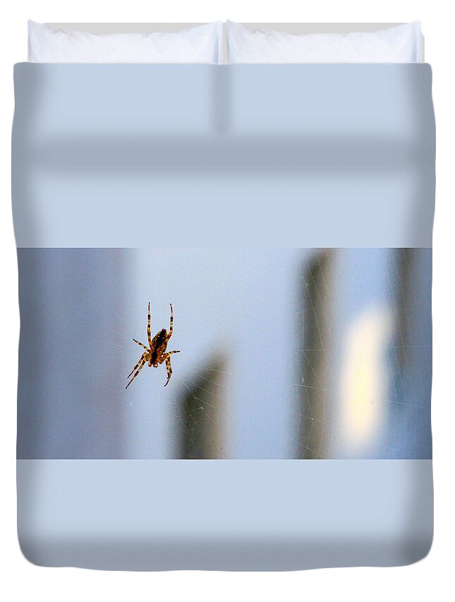 Bonnie Follett Duvet Cover featuring the photograph Spider Hello Panorama by Bonnie Follett