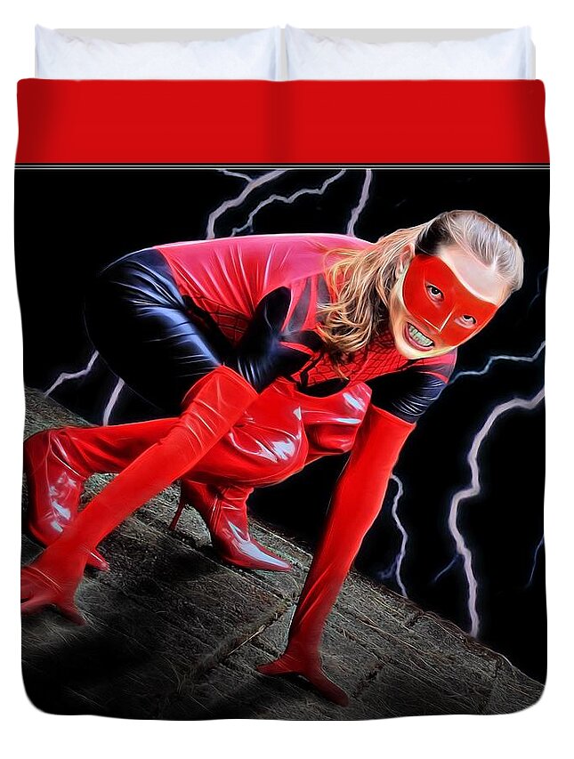 Fantasy Duvet Cover featuring the painting Spider Storm by Jon Volden