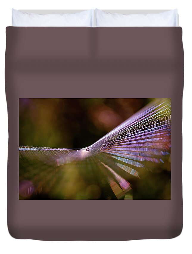 Spider Web Duvet Cover featuring the photograph Spider Web Rainbow Magic by Roeselien Raimond
