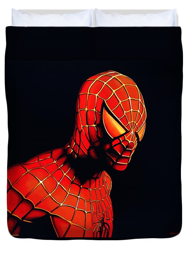 Spiderman Duvet Cover featuring the painting Spiderman by Paul Meijering