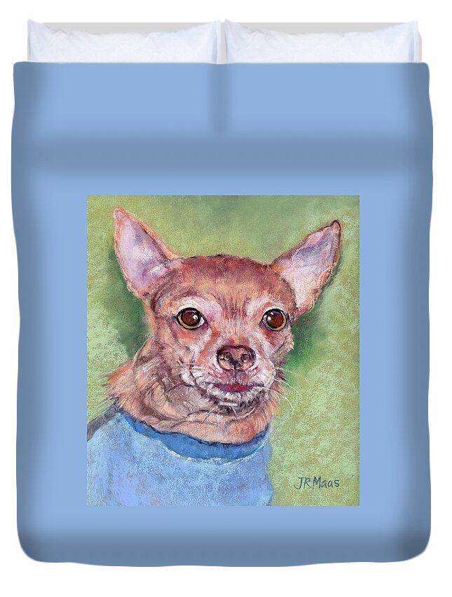 Dog Portrait Duvet Cover featuring the pastel Spike by Julie Maas