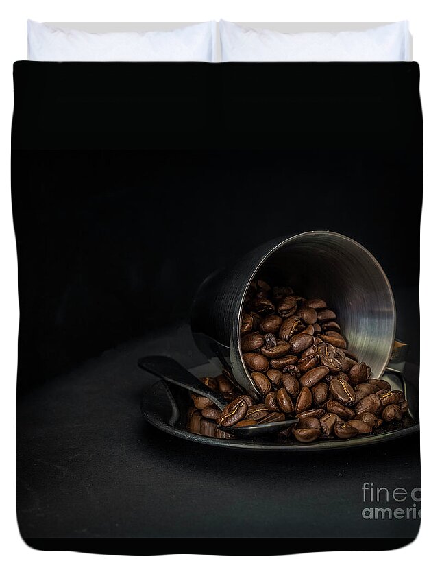 Coffee Duvet Cover featuring the photograph Spilled beans by Agnes Caruso