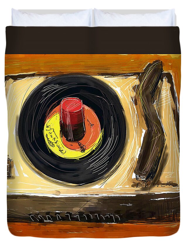 45 Record Player Duvet Cover featuring the mixed media Spin it by Russell Pierce