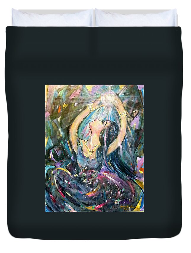  Duvet Cover featuring the painting Spirit light by Wanvisa Klawklean