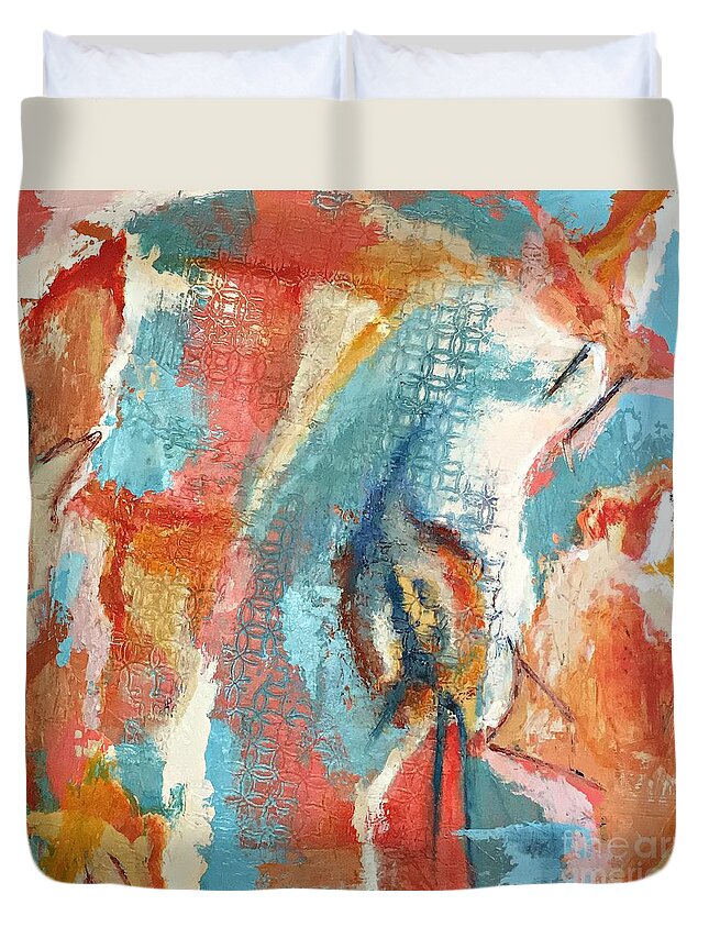 Abstract Art Duvet Cover featuring the painting Spirit Wind by Mary Mirabal