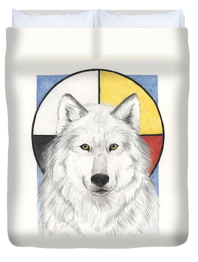 Wolf Duvet Cover featuring the painting Spirit Wolf by Brandy Woods