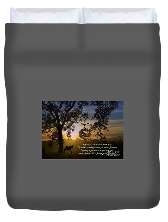 Horse Duvet Cover featuring the photograph Spiritual Memorial Poem, Horse and Oak Tree by Stephanie Laird