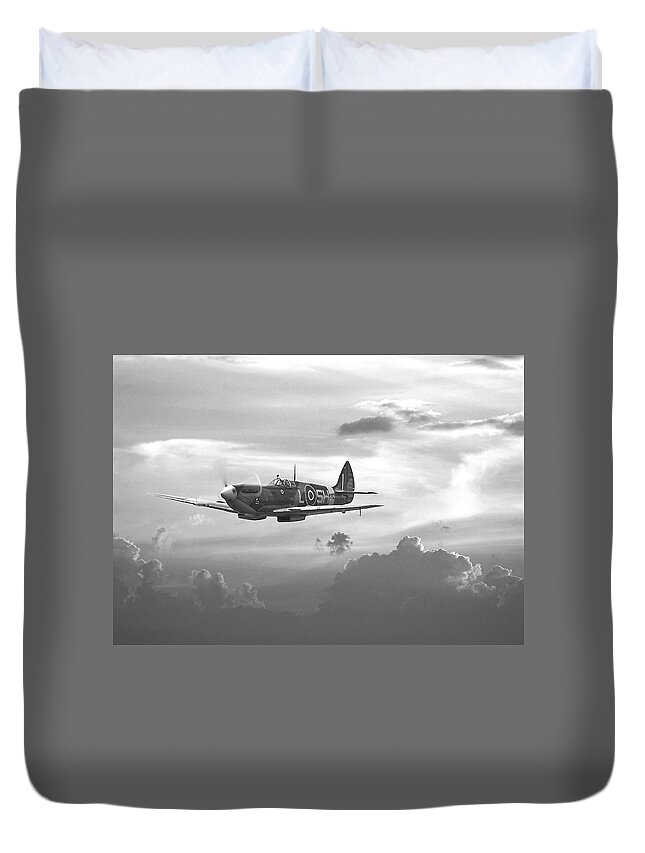 Aircraft Duvet Cover featuring the digital art Spitfire - and shadows fall by Pat Speirs