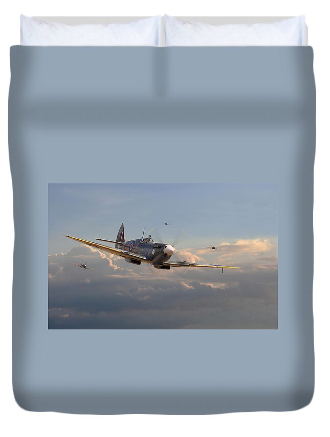 Aircraft Duvet Cover featuring the photograph Spitfire - Homeward by Pat Speirs