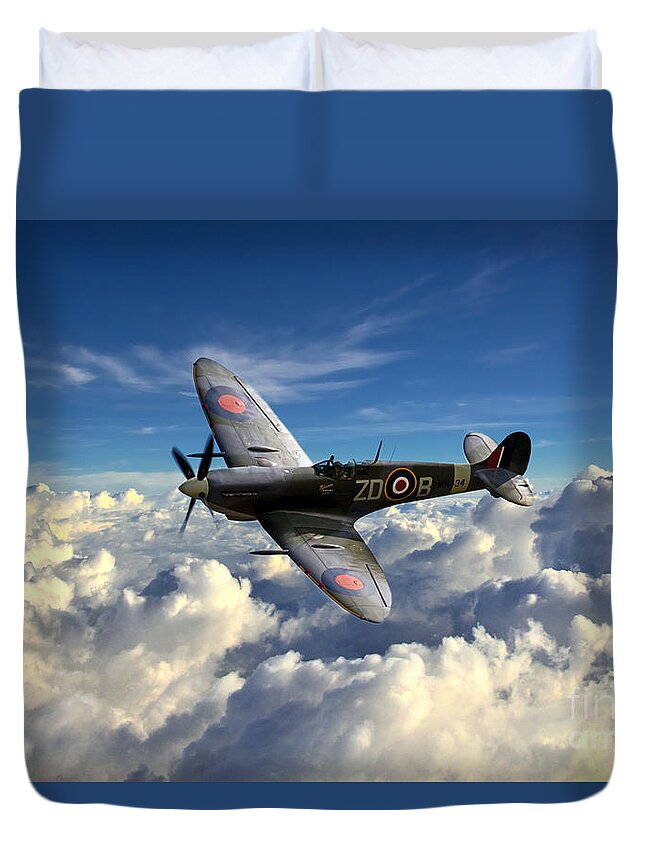 Supermarine Duvet Cover featuring the digital art Spitfire MH434 by Airpower Art