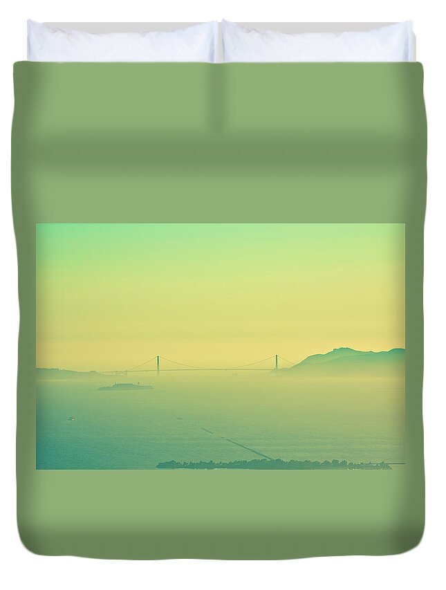 Golden Gate Bridge Duvet Cover featuring the photograph Split Tone Gate Bridge by Digiblocks Photography