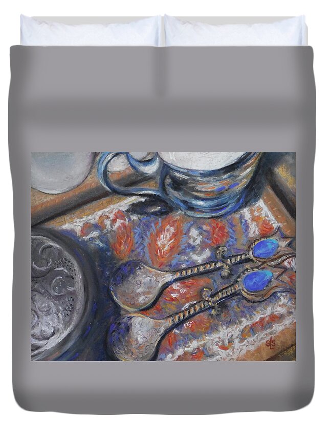 Still Life Duvet Cover featuring the pastel Spoons and More by Sandra Lee Scott