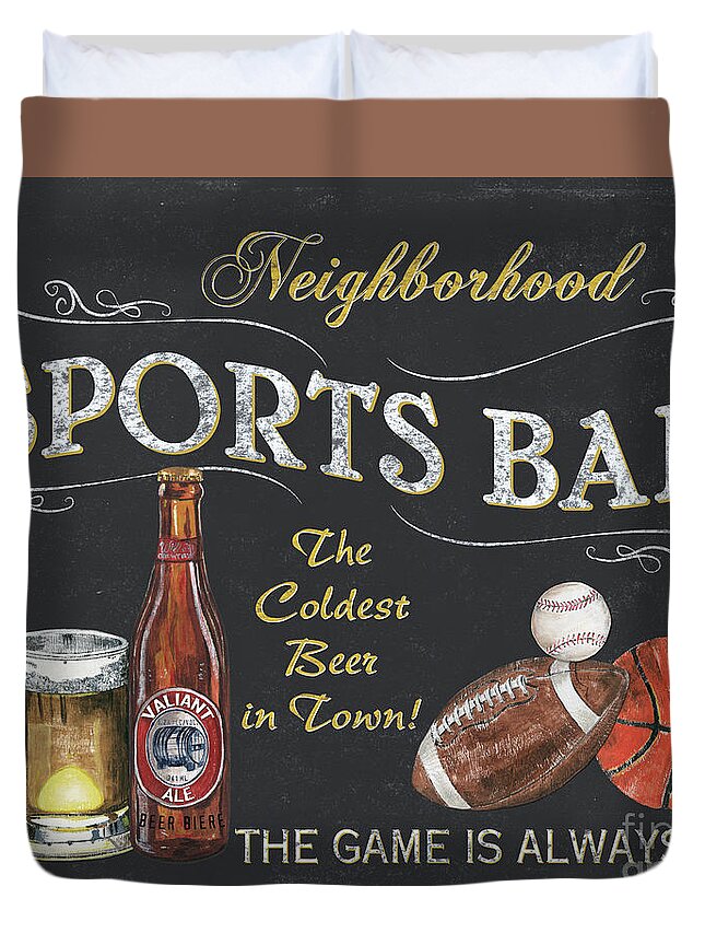 Sports Duvet Cover featuring the painting Sports Bar by Debbie DeWitt