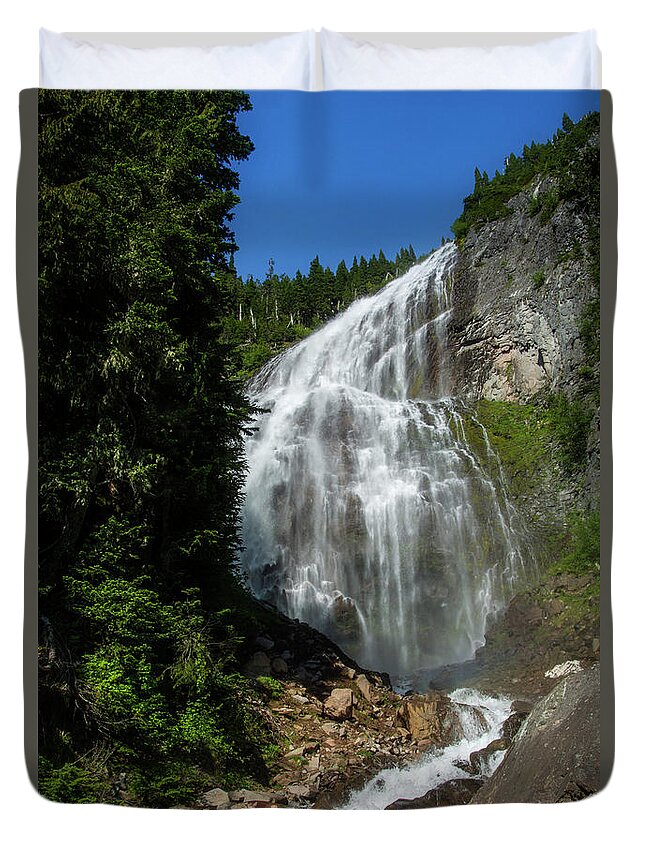 Majestic Duvet Cover featuring the photograph Spray Falls by Pelo Blanco Photo