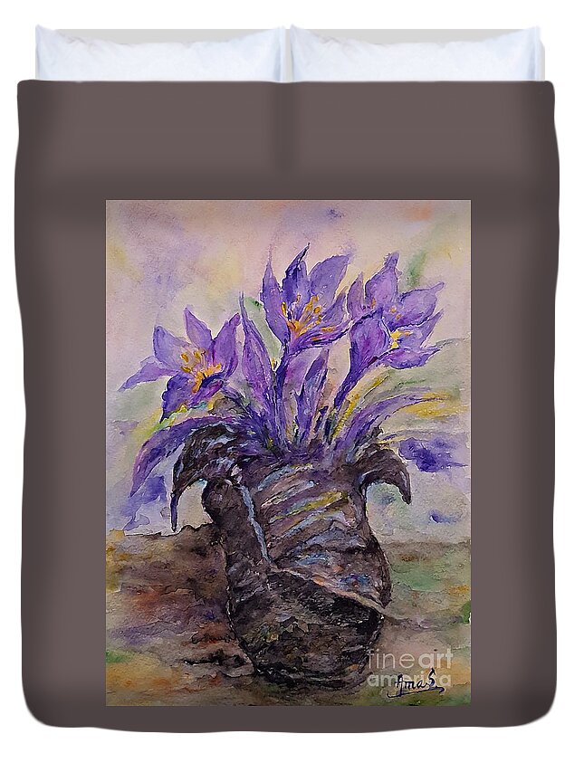 Spring Duvet Cover featuring the painting Spring in Van Gogh Shoes by Amalia Suruceanu