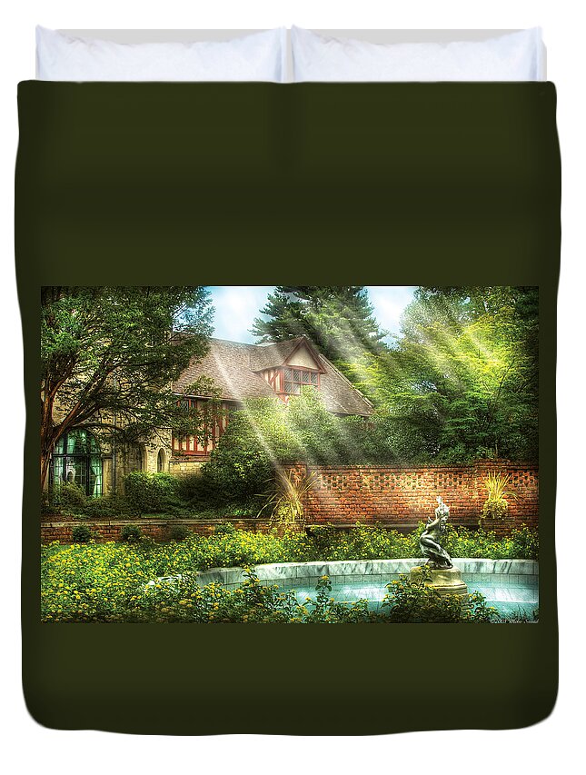 Savad Duvet Cover featuring the photograph Spring - Garden - The pool of hopes by Mike Savad