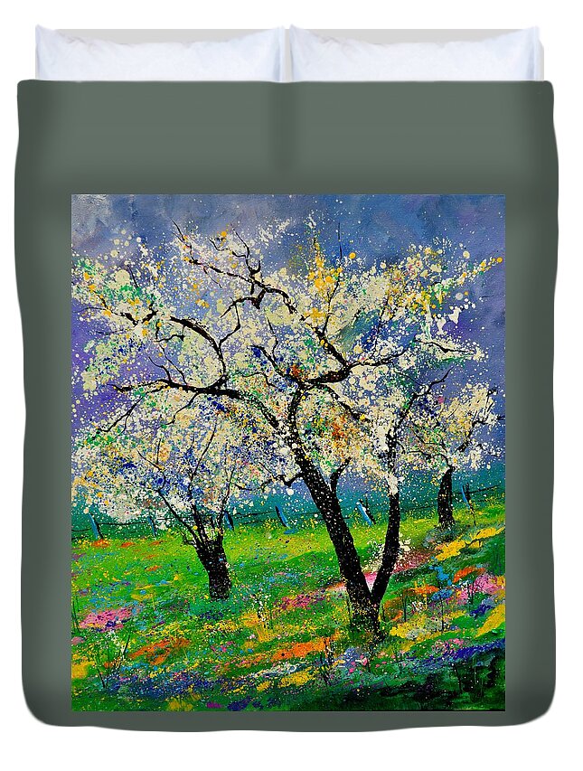 Landscape Duvet Cover featuring the painting Spring 781110 by Pol Ledent