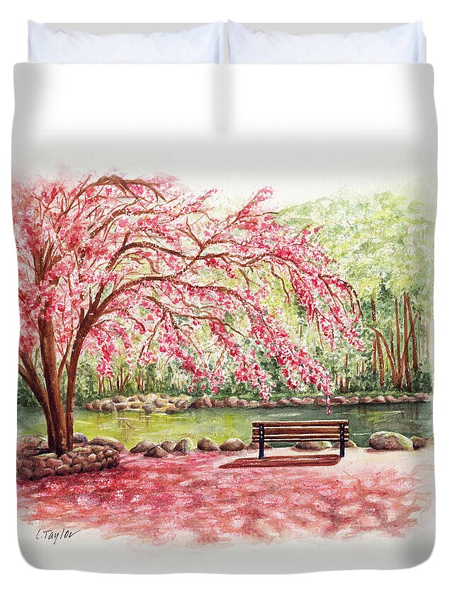 Lithia Park Duvet Cover featuring the painting Spring at Lithia Park by Lori Taylor