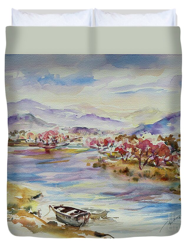 Watercolour Duvet Cover featuring the painting Spring Breeze by Xueling Zou