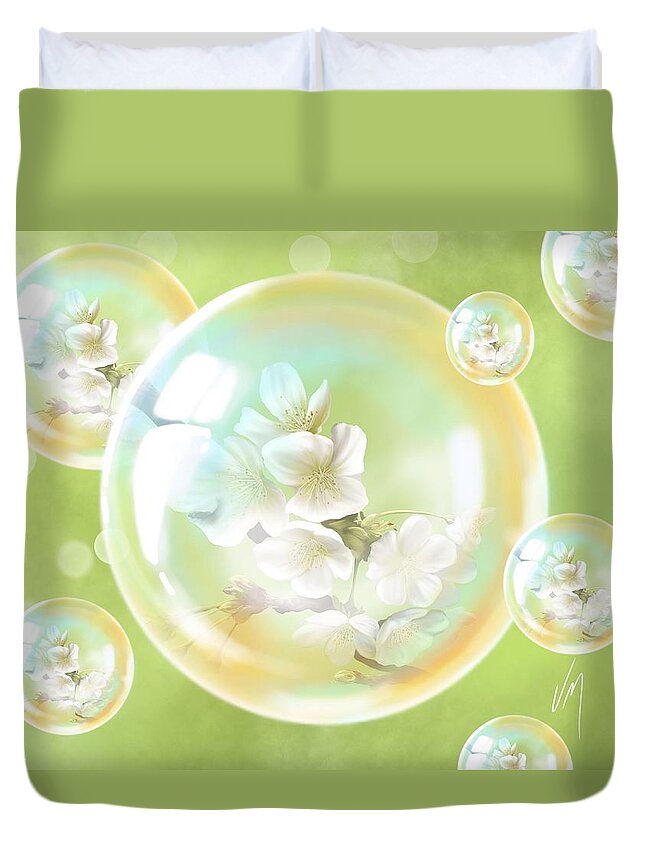 Spring Duvet Cover featuring the painting Spring bubbles by Veronica Minozzi