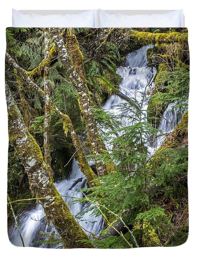Streams Duvet Cover featuring the photograph Spring Cascade by Chuck Flewelling