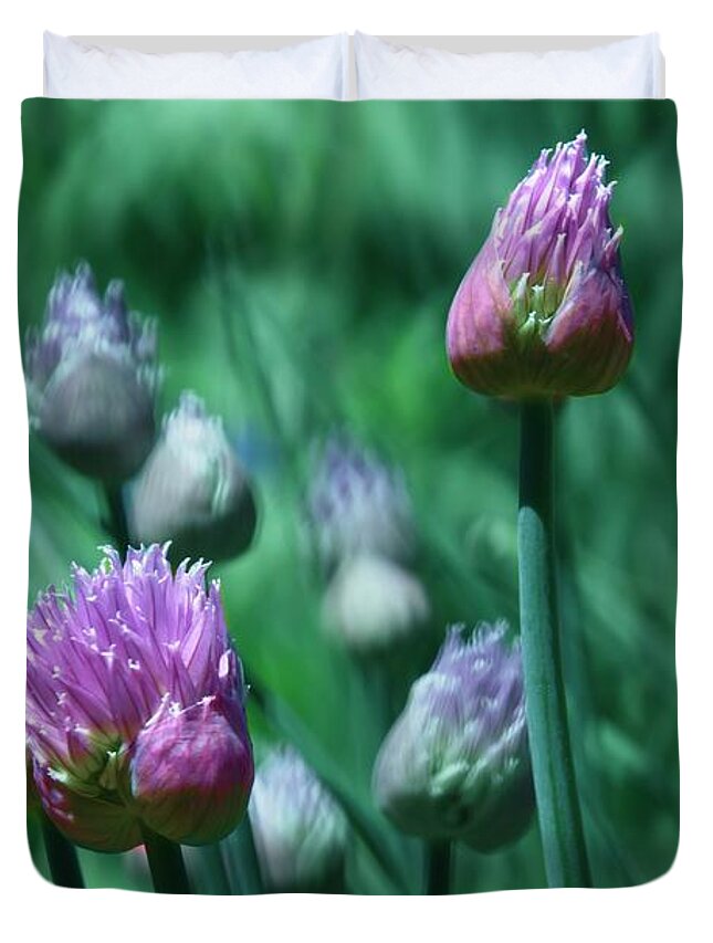 Spring Duvet Cover featuring the photograph Spring Chives by Mary Machare