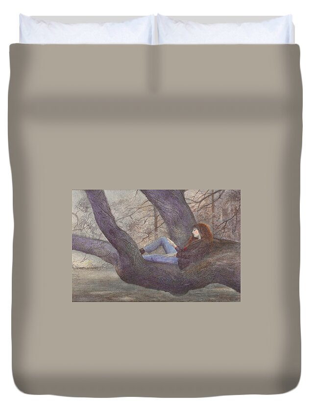 Portrait Duvet Cover featuring the painting Spring Dreaming by David Ladmore