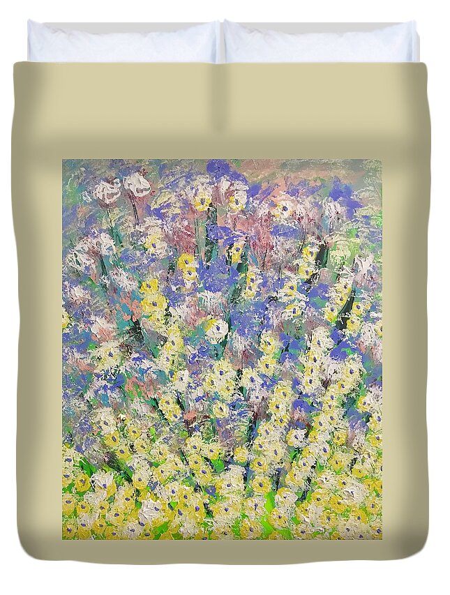 Yellow Duvet Cover featuring the painting Spring Dreams - SOLD by George Riney