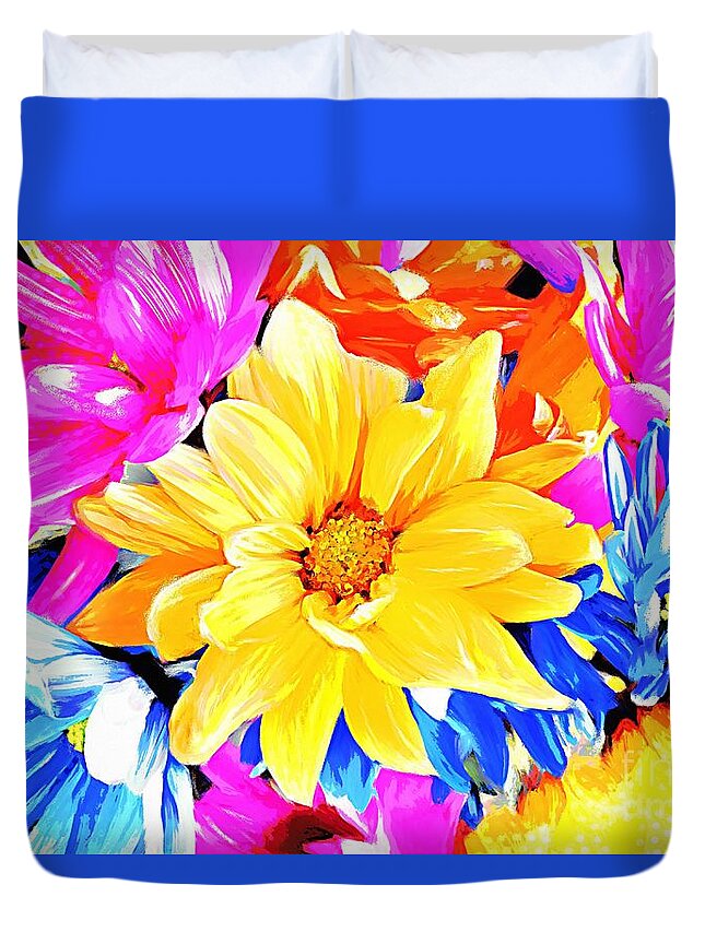 Flowers Duvet Cover featuring the painting Spring Fling by Tina LeCour