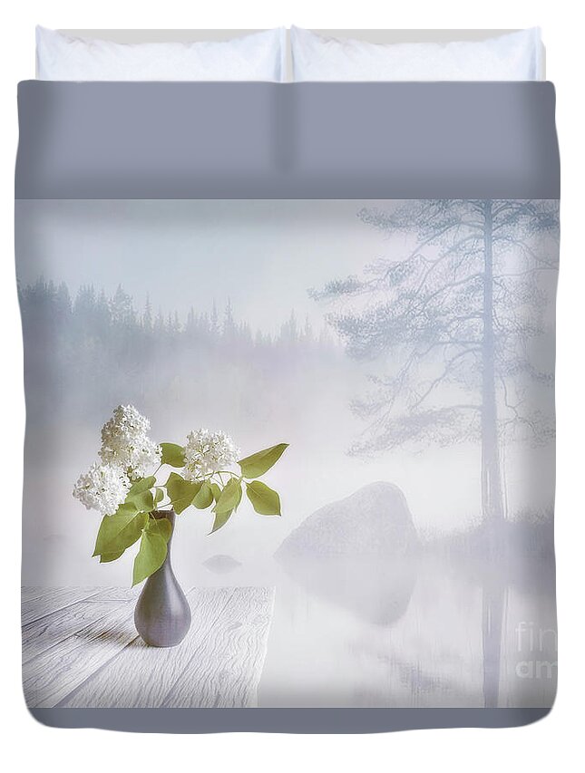 Art Duvet Cover featuring the mixed media Spring flowers 2 by Veikko Suikkanen