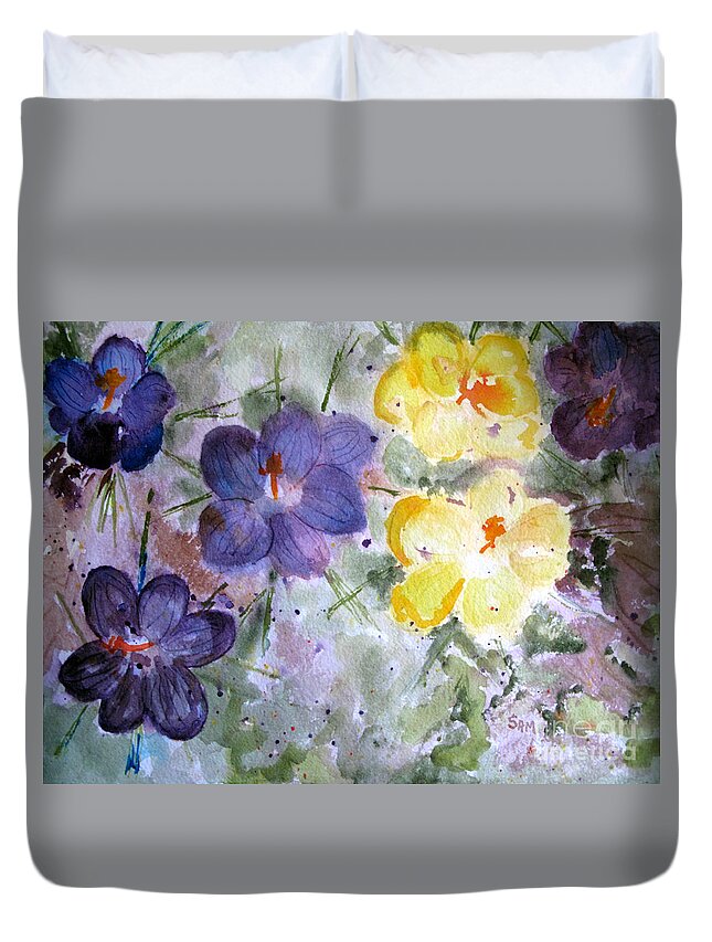 Crocus Duvet Cover featuring the painting Spring Flowers by Sandy McIntire