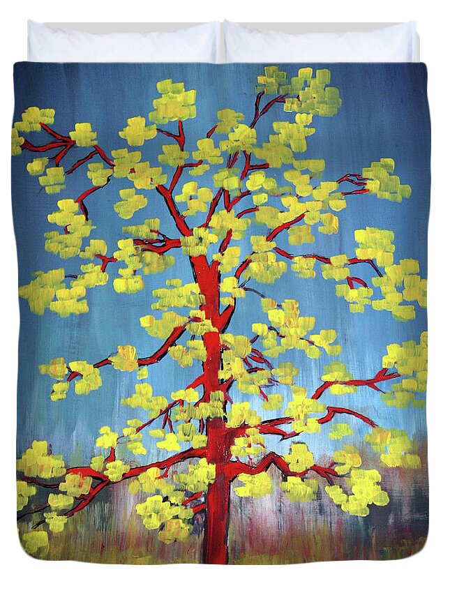 Tree Duvet Cover featuring the painting Spring by Frank Botello