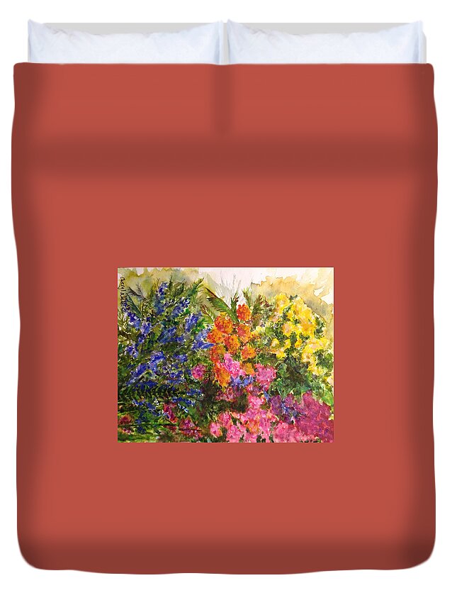 Bougainvillea Duvet Cover featuring the painting Spring Gala by Cheryl Wallace