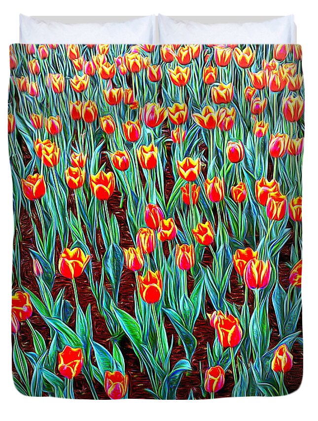 Flowers Duvet Cover featuring the painting Spring In Holland by Ian Gledhill