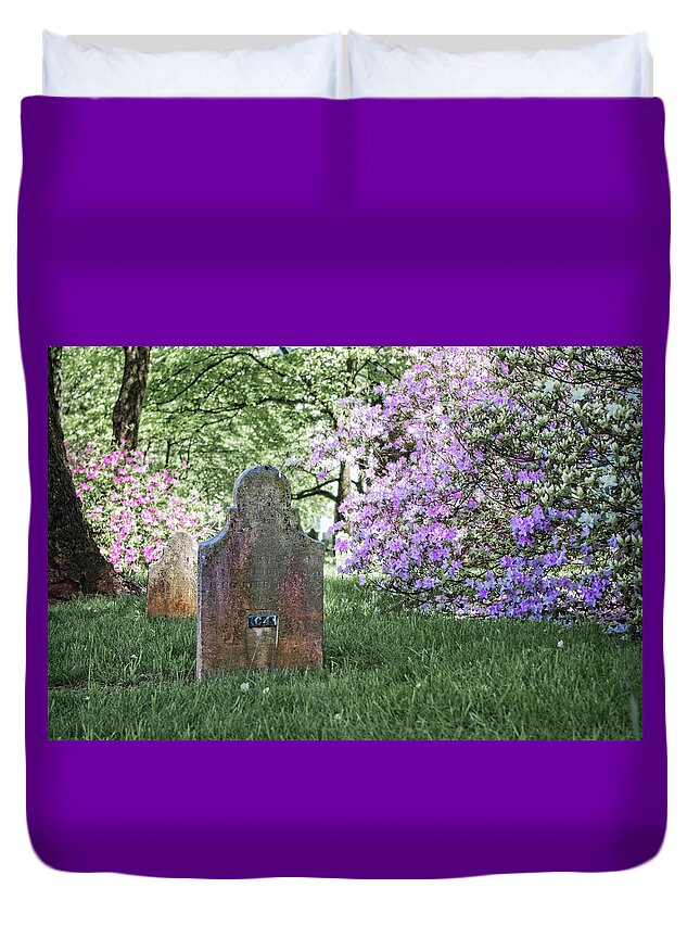 Tombstone Duvet Cover featuring the photograph Spring in the Cemetery by Sharon Popek