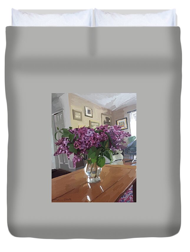 Lilacs Duvet Cover featuring the painting Spring Lilacs by Melissa Abbott