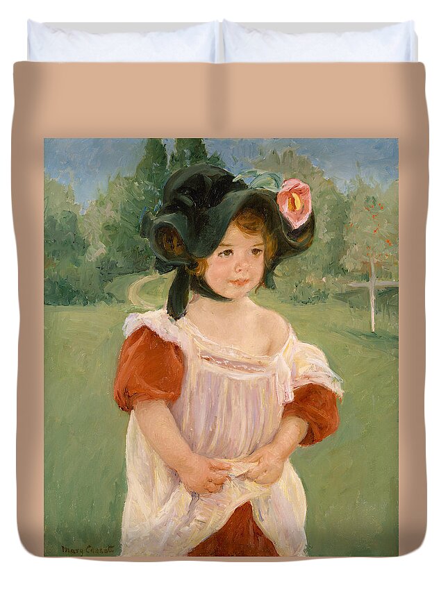 American Painters Duvet Cover featuring the painting Spring, Margot Standing in a Garden by Mary Cassatt