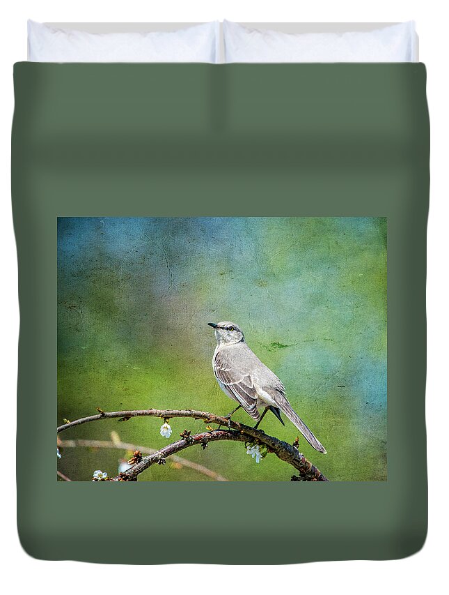 Bird Duvet Cover featuring the photograph Spring Mockingbird by Cathy Kovarik