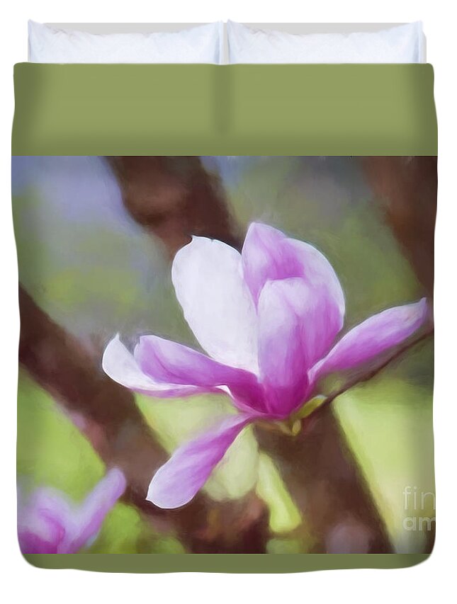 Saucer Magnolia Duvet Cover featuring the photograph Spring Pink Saucer Magnolia by Patricia Montgomery