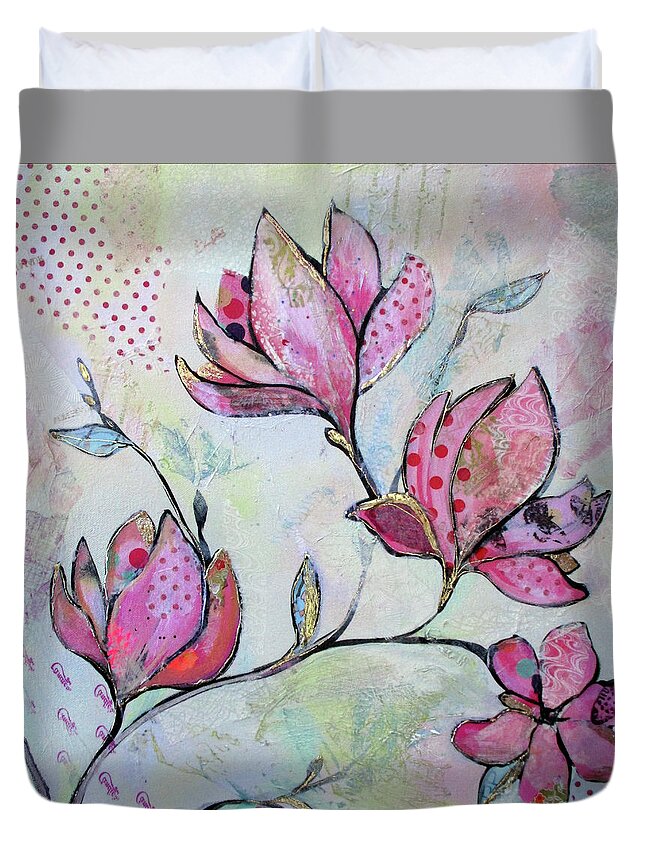 Pink Duvet Cover featuring the painting Spring Reverie I by Shadia Derbyshire