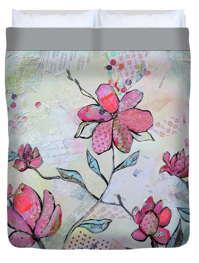 Pink Duvet Cover featuring the painting Spring Reverie II by Shadia Derbyshire