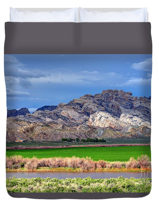 Dinosaur Duvet Cover featuring the photograph Spring Storm over Split Mountain Dinosaur National Monument by Gary Whitton