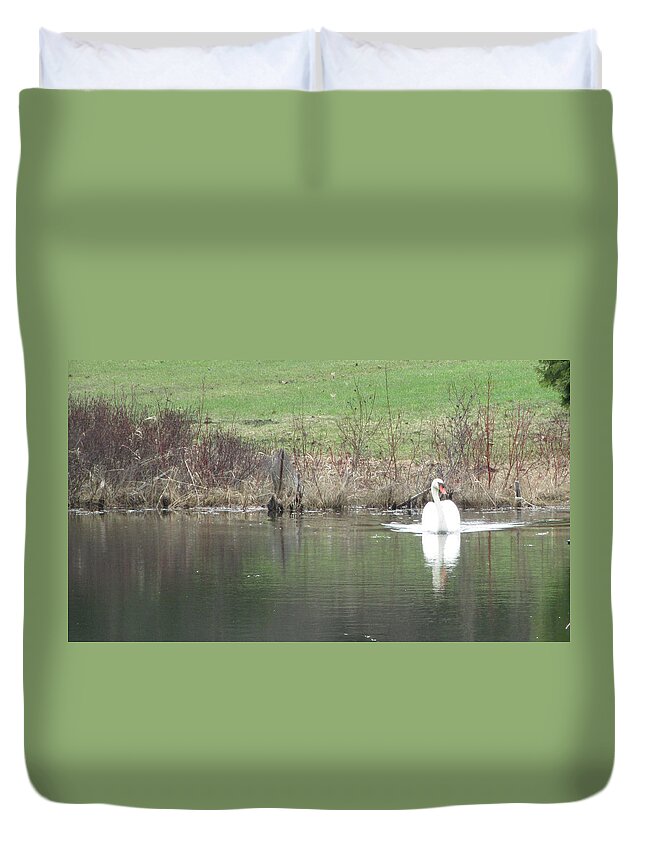 Northern Michigan Duvet Cover featuring the photograph Spring Swan by Wendy Shoults