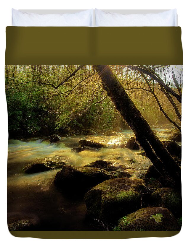 River Duvet Cover featuring the photograph Spring Time Along The River by Mike Eingle