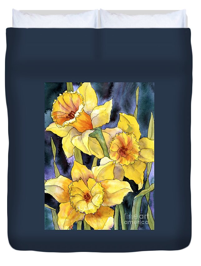 Springtime Daffodils Duvet Cover featuring the painting Springtime Daffodils by Teresa Ascone