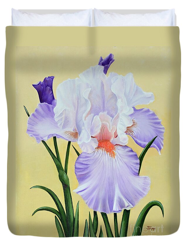 Springtime Iris Duvet Cover featuring the painting Springtime Iris by Jimmie Bartlett