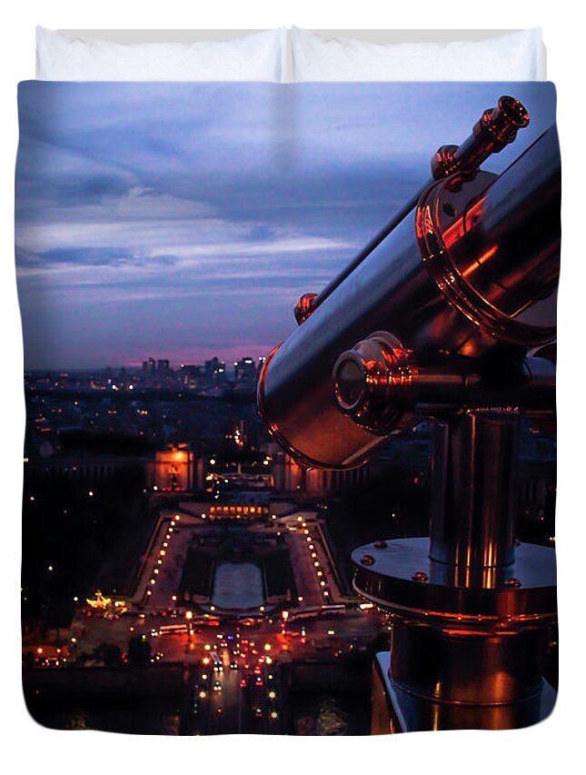 Paris Duvet Cover featuring the photograph Spyglass Over Paris by Marina McLain