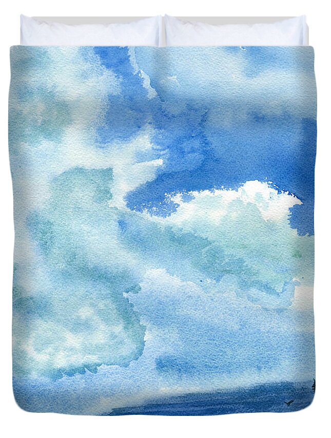 Ocean Duvet Cover featuring the painting Spyglasses on the Sky by Victor Vosen