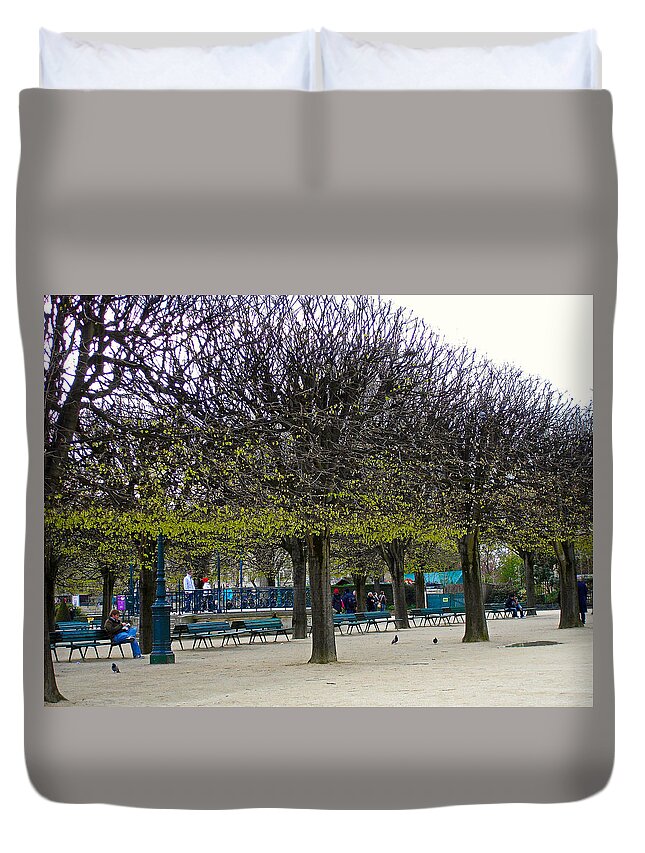 Notre Dame Duvet Cover featuring the photograph Square Jean XXIII at Spring by Robert Meyers-Lussier